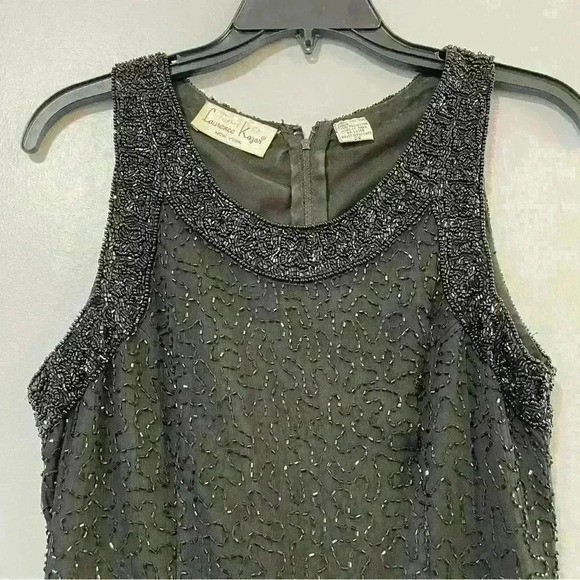 Laurence Kazar New York Womans Dress Vintage Sparkle Holiday 100% Silk Blk Sz PS - Picture 2 of 10